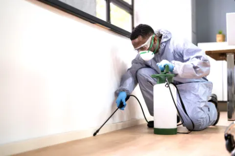 Pest control technician spraying termite treatment